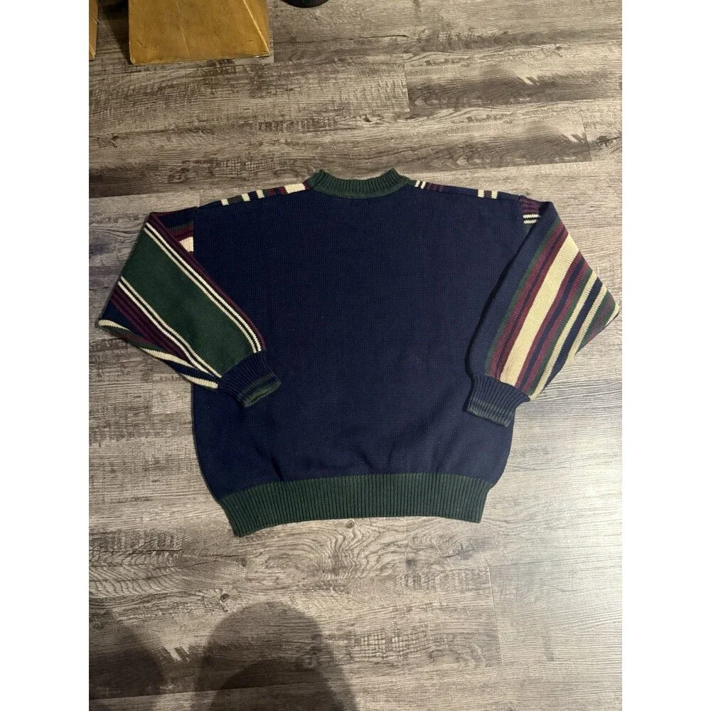 Vintage Structure Sweater Mens Large Striped 90s Knit Ramie Cotton Grandpa Core